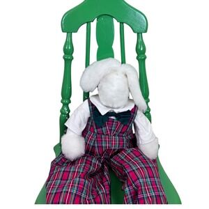 VTG Bunnies By The Bay Christmas Plush‎ Boy Bunny Plaid Overalls Holiday 28"